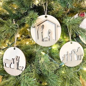 Nativity SVG Christmas Ornaments, Laser Cut File with Oh Holy Night SVG and Silent Night SVG