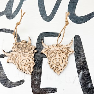 3 Highland Cow Head SVG Bundle Christmas Ornaments Digital Download for Laser Cut Files