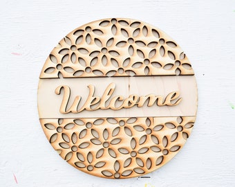 Daisy Welcome Door Hanger SVG, Wood Sign Laser Cut File