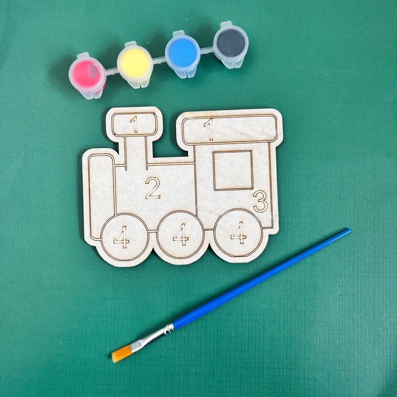 Train SVG Paint by Number Kit, Kids Paint Kit Laser Cut Files, Lightburn and Glowforge Files image 1