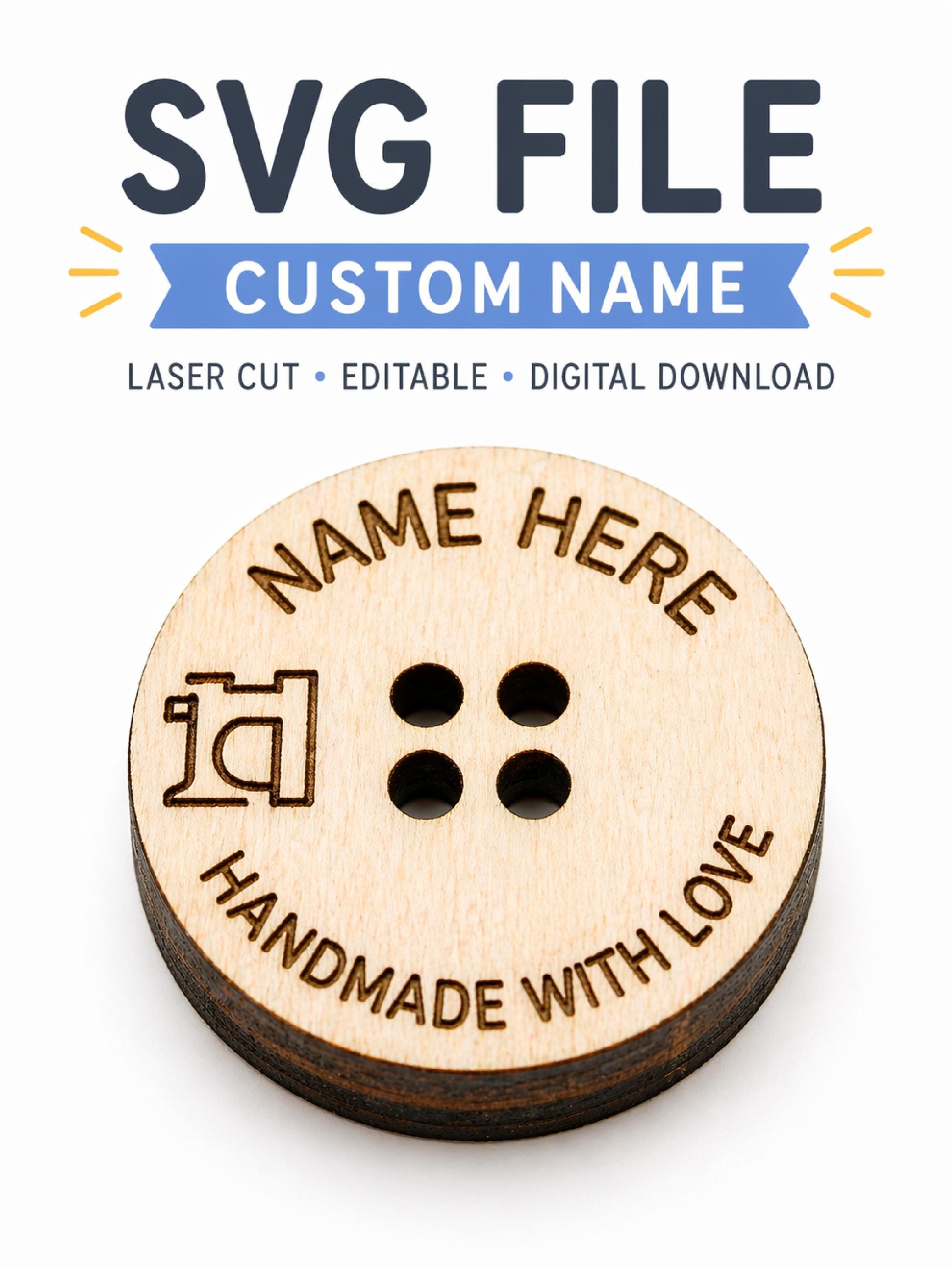 Two Buttons Svg Wooden Buttons SVG, Handmade With Love Laser Cut Files, Knitting Button ...