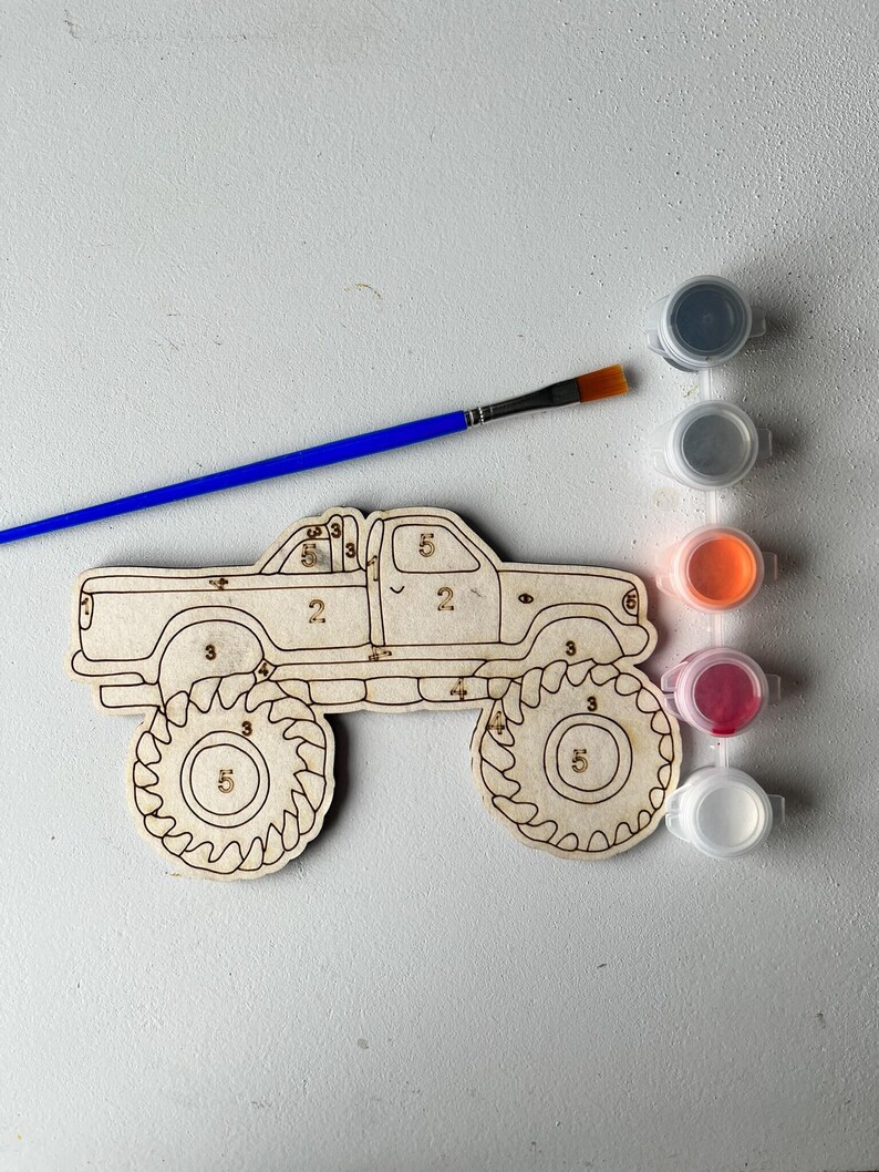 Monster Truck SVG Paint by Number Kit, Kids Paint Kit Laser Cut Files, Lightburn and Glowforge Files