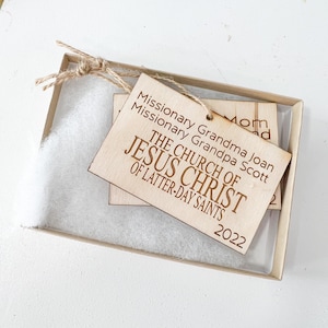 Missionaris naamplaatje kerstornament laser-svg-bestanden, LDS-missiecadeau