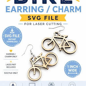 Lasercut Earrings Bicycle SVG, Wood Earring SVG