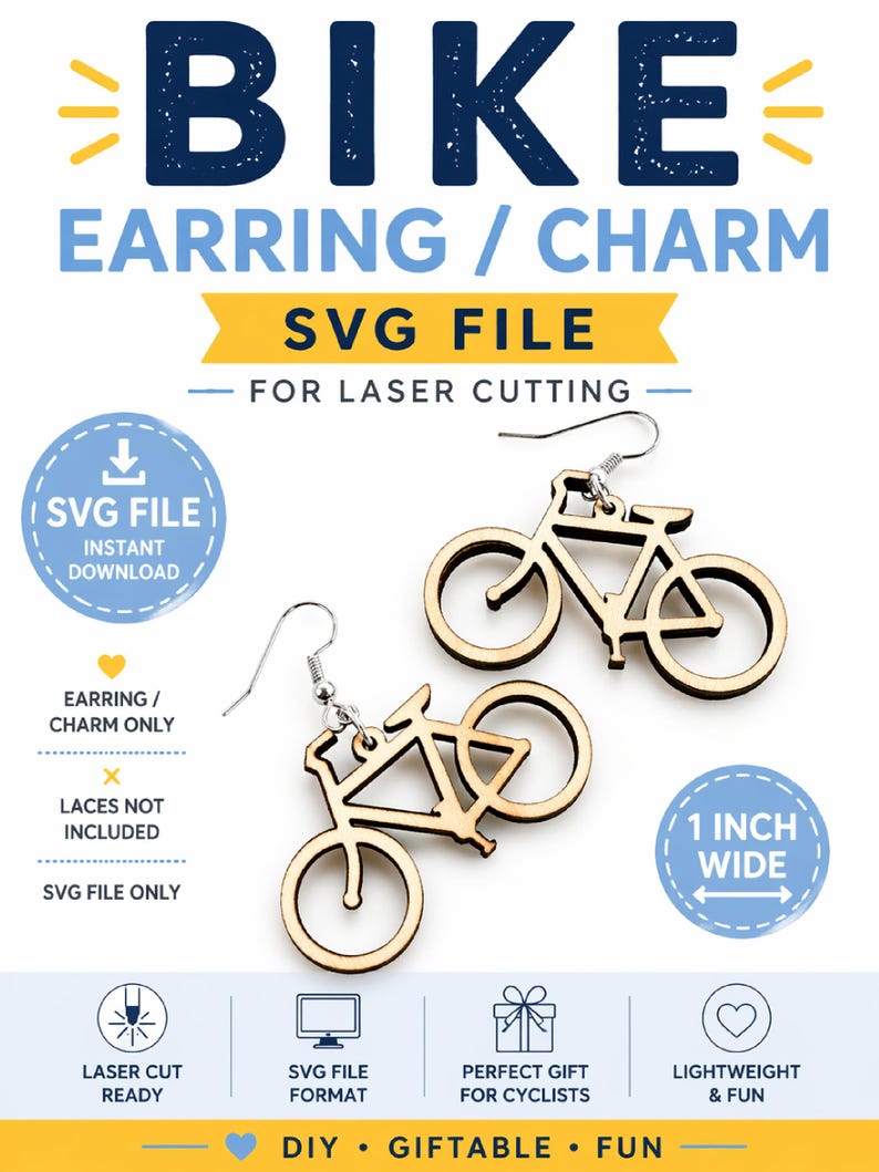 Lasercut Earrings Bicycle SVG, Wood Earring SVG
