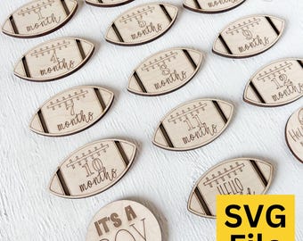 Football Monthly Milestone Marker SVG Laser Cut File Baby Milestones Hello World Name Tag Glowforge Lightburn Digital Download, Set of 14