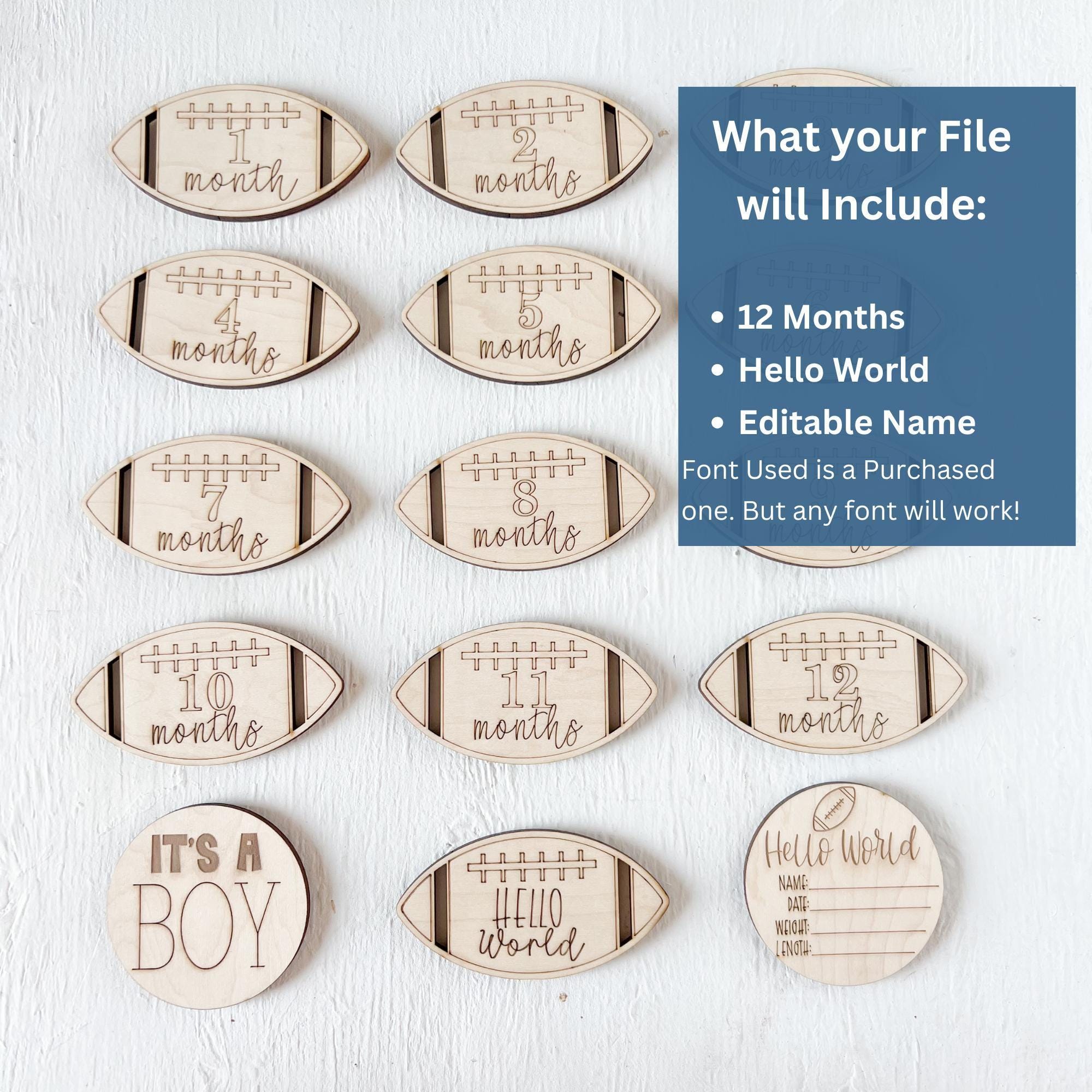 Football Monthly Milestone Marker SVG Laser Cut File Baby Milestones ...