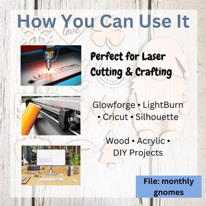 The image is a collage of various crafting and cutting projects, including laser cutting, woodworking, and other creative activities.