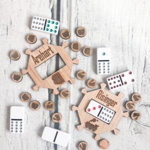 Tarjeta de juego de tren mexicano, juegos de dominó para niños, archivos SVG, archivos de piezas de juego cortadas con láser
