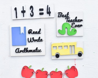 Decorazione per vassoio a più livelli per insegnanti in formato SVG, pacchetto SVG per insegnanti, file SVG per decorazioni, disegni SVG per insegne in legno personalizzate, modello per insegna da portico