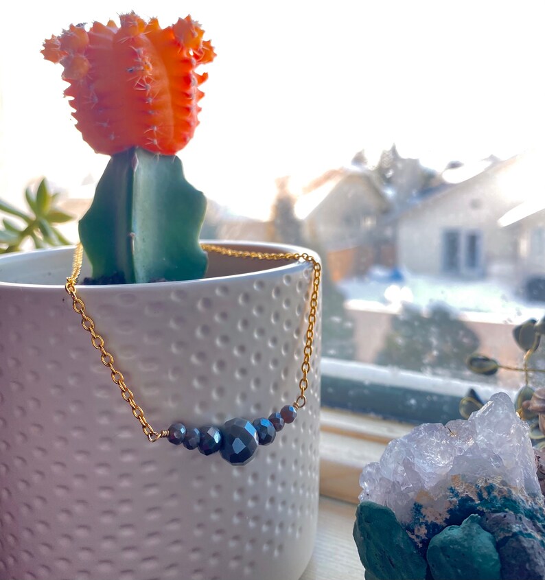 Grey Bead Necklace minimalist jewelry gemstone necklace