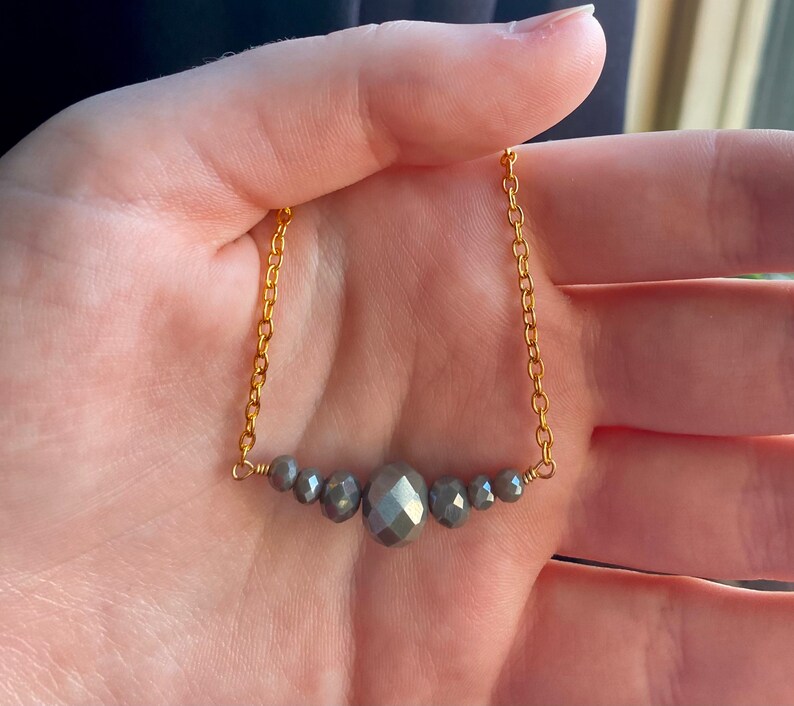 Grey Bead Necklace minimalist jewelry gemstone necklace