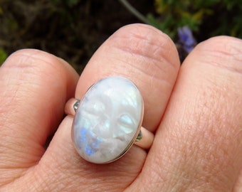 Goddess ring size 7, rainbow moonstone ring, spiritual, healing, energy, sterling silver ring, moonstone crystal, gemstone ring for women