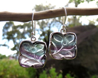 Crystal earrings, rainbow fluorite earrings, gemstone earrings, fluorite gemstone, fluorite jewelry, silver earrings, gemstone jewellery