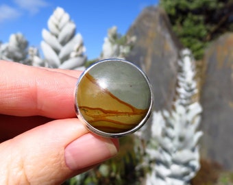 Rocky butte picture jasper ring size 9.5, american sterling silver ring, size T ring, USA jewelry, gemstone ring, mens ring, picture rocks