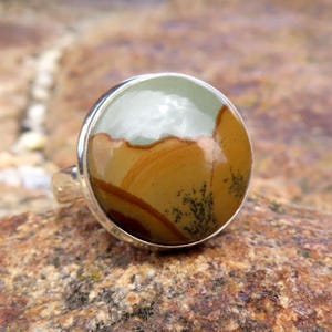 Rocky butte picture jasper ring size 9.5 T 61 mens scenic gemstone American USA jewelry 925 sterling silver thumb ring for man southwestern