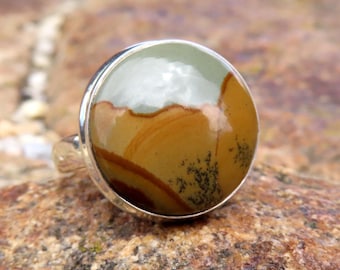 Rocky butte picture jasper ring size 9.5 T 61 mens scenic gemstone American USA jewelry 925 sterling silver thumb ring for man southwestern