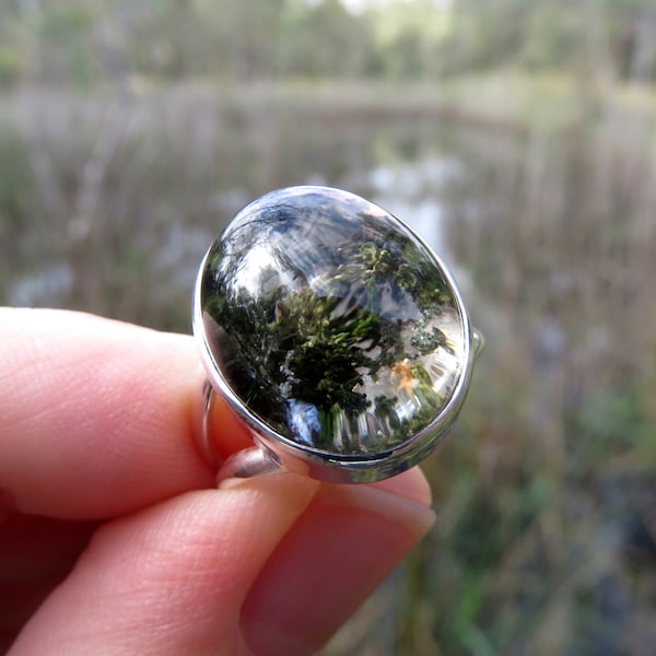 Lodolite ring, size 8 ring, garden quartz ring, scenic quartz crystal ring, phantom quartz, phantom crystal, landscape quartz, healing stone