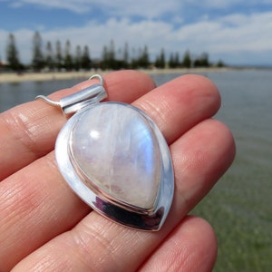 Blue fire moonstone pendant, large pendant moonstone crystal sterling silver moonstone necklace gemstone necklace jewellery Australia seller