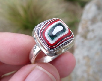 Fordite ring size 9, gemstone ring for women, Detroit agate ring for men, fordite jewelry, sterling silver ring with stone, jewellery