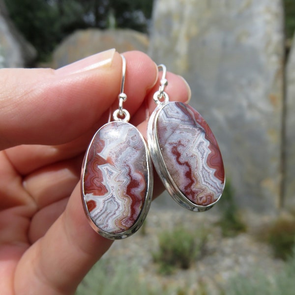 Womens earrings, laguna lace agate earrings for women, gemstone earrings, silver jewellery, sterling silver earrings, Mexican agate