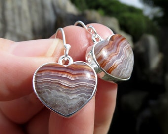 Laguna lace agate statement earrings heart Mexican crazy lace agate crystal gemstone jewelry sterling silver womens jewellery