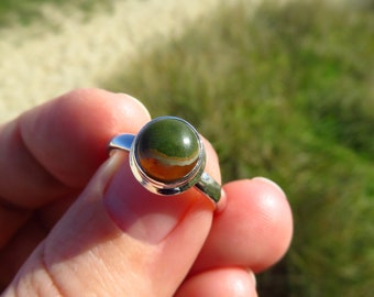 Ocean jasper ring size 6, green stone ring, ocean sea jasper, 925 sterling silver, gift ideas for women, gem stone ring, gemstone jewellery