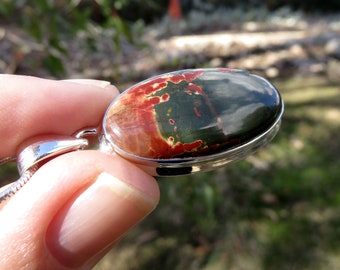 Cherry creek jasper pendant, Picasso jasper necklace, sterling silver gemstone pendant, red creek jasper jewelry, gemstone necklace