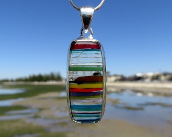 Surfite pendant, gift for women, unusual pendant, recycled necklace, sterling silver surfboard jewellery, gemstone jewelry, jewellery shops