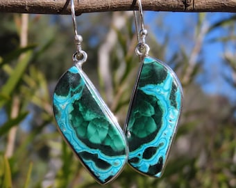 Malachite chrysocolla earrings, green blue earrings, gemstone jewellery, sterling silver earrings, womens earrings, May birthstone