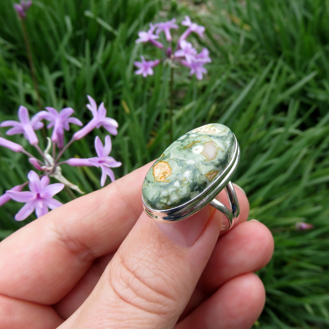 Green Rhyolite Ring Size 7, Rainforest Jasper Ring, Sterling Silver Crystal Ring, Gift for Her, Crystal Jewellery, Green Ring, Gemstone Ring - Etsy Green Rhyolite Ring Size 7, Rainforest Jasper Ring, Sterling Silver Crystal Ring, Gift for Her, Crystal Jewellery, Green Ring, Gemstone Ring - Etsy