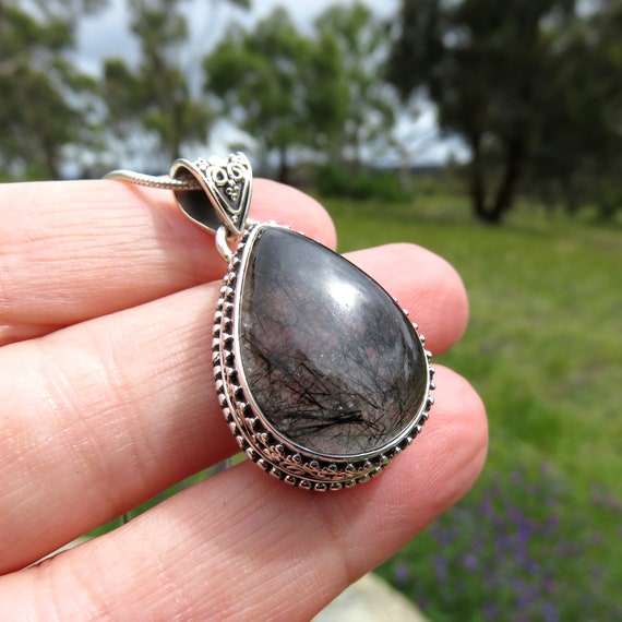 Black Rutile Quartz Pendant for Women Rutilated Quartz Black