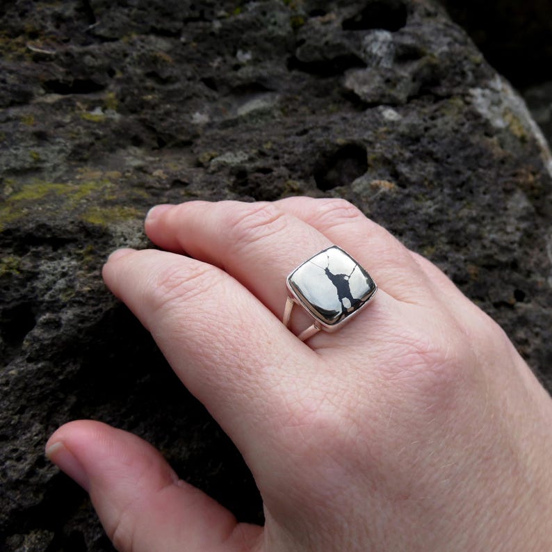 Healers gold ring size 9 mens Wiccan apache gold 925 sterling silver iron pyrite jewellery witch magnetite gemstone womens metaphysical