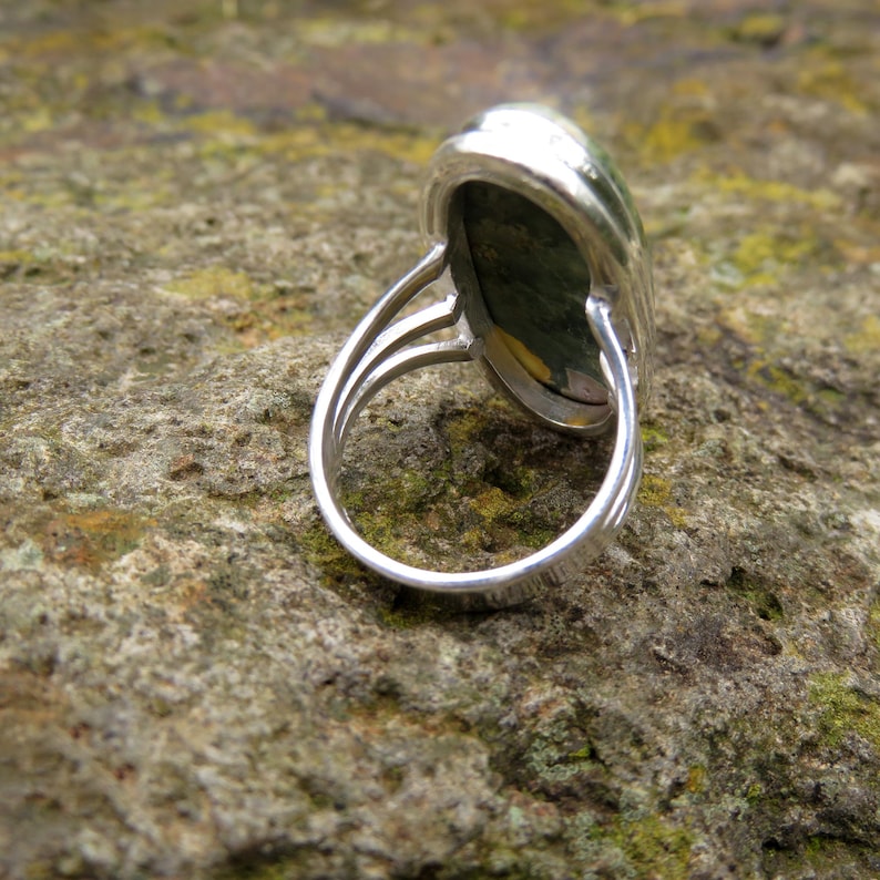Large rhyolite jasper ring size 7.5 P 56 rainforest jasper 925 sterling silver big green gemstone jewelry women men crystal jewellery