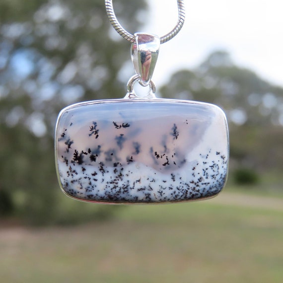 Winter Merlinite pendant, dendritic opal silver pendant, scenic agate gemstone pendant, dendritic agate silver jewelry, mens jewelry