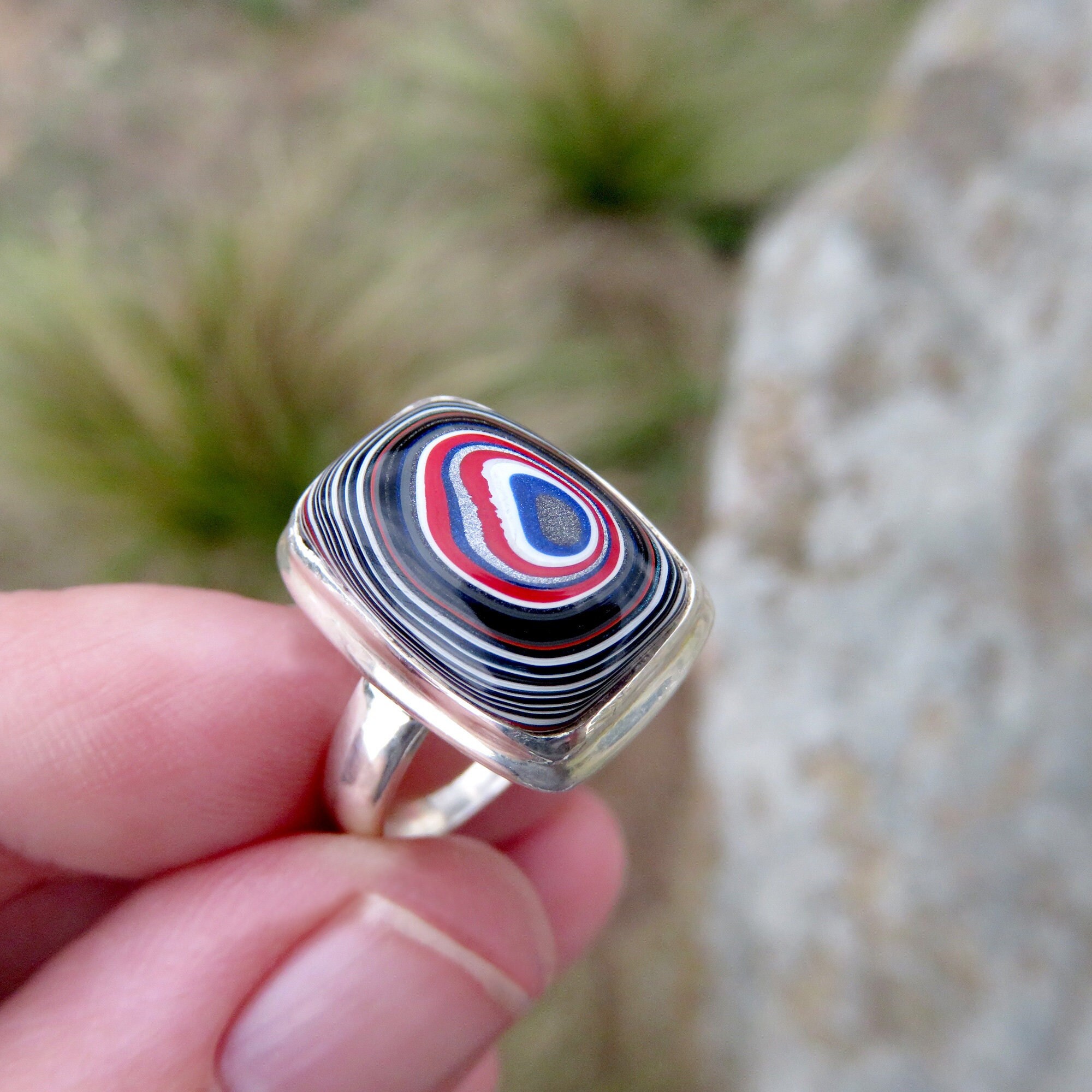 Bague en fordite taille 8, bague en pierre précieuse pour femme, bague en agate de Detroit pour homme, bijoux en fordite, bague en argent sterling avec pierre, bijoux