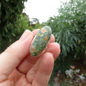 Large rhyolite jasper ring size 7.5 P 56 rainforest jasper 925 sterling silver big green gemstone jewelry women men crystal jewellery