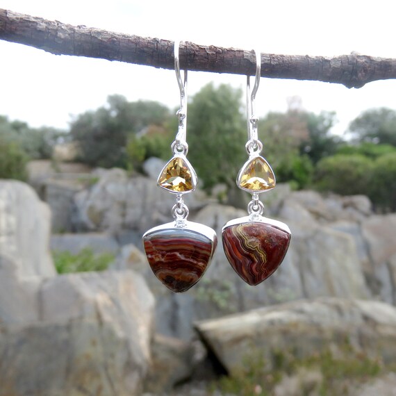 Crazy Lace Agate Earrings Mexican Agate Gemstone Earrings Agate
