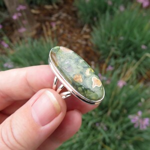 Large rhyolite jasper ring size 7.5 P 56 rainforest jasper 925 sterling silver big green gemstone jewelry women men crystal jewellery