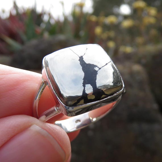 Healers gold ring size 9 mens Wiccan apache gold 925 sterling silver iron pyrite jewellery witch magnetite gemstone womens metaphysical