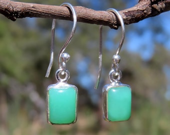 Chrysoprase earrings, minimalist earrings, dangling earrings, minimalist jewellery, small earrings, aqua gemstone earrings, silver jewelry