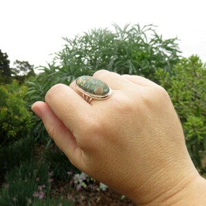 Large rhyolite jasper ring size 7.5 P 56 rainforest jasper 925 sterling silver big green gemstone jewelry women men crystal jewellery