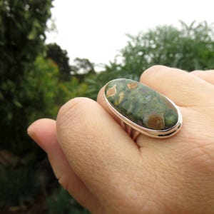 Large rhyolite jasper ring size 7.5 P 56 rainforest jasper 925 sterling silver big green gemstone jewelry women men crystal jewellery