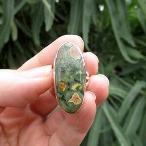 Large rhyolite jasper ring size 7.5 P 56 rainforest jasper 925 sterling silver big green gemstone jewelry women men crystal jewellery