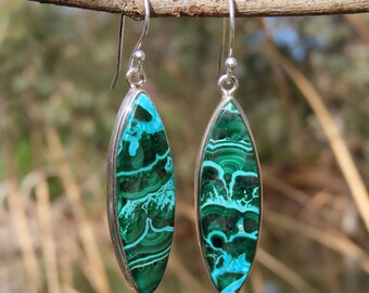 Malachite chrysocolla earrings 925 sterling silver green blue gemstone jewellery women’s dangle earrings May birthstone