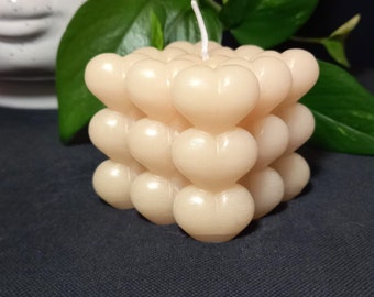 Handmade white hearts soy wax candle