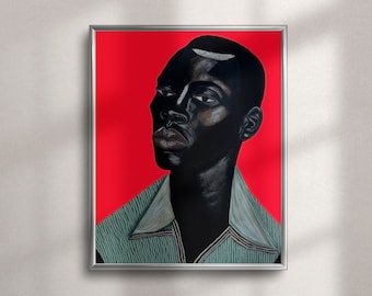 Remy. Portrait of Black Man | African American Art Print | Red Wall Decor | Neue Black Art | Hahnemühle German Etching Paper Art Print