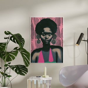 Issa II. Pink Portrait of Black Woman | Vintage Black Art | Mixed Media Fine Art | Hahnemühle German Etching Paper Art Print