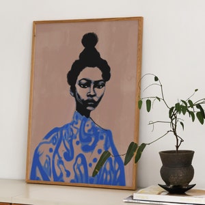 Black Woman Portrait Art Print | Jenee Art | Modern Afrocentric Wall Decor | Hahnemühle Fine Art Print | Minimalist Black Art