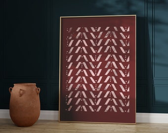 Takama. Maroon Bògòlanfini Inspired Mudcloth Art | African Ethnic Wall Decor | Block Print | Geometric Pattern | Hahnemühle German Etching